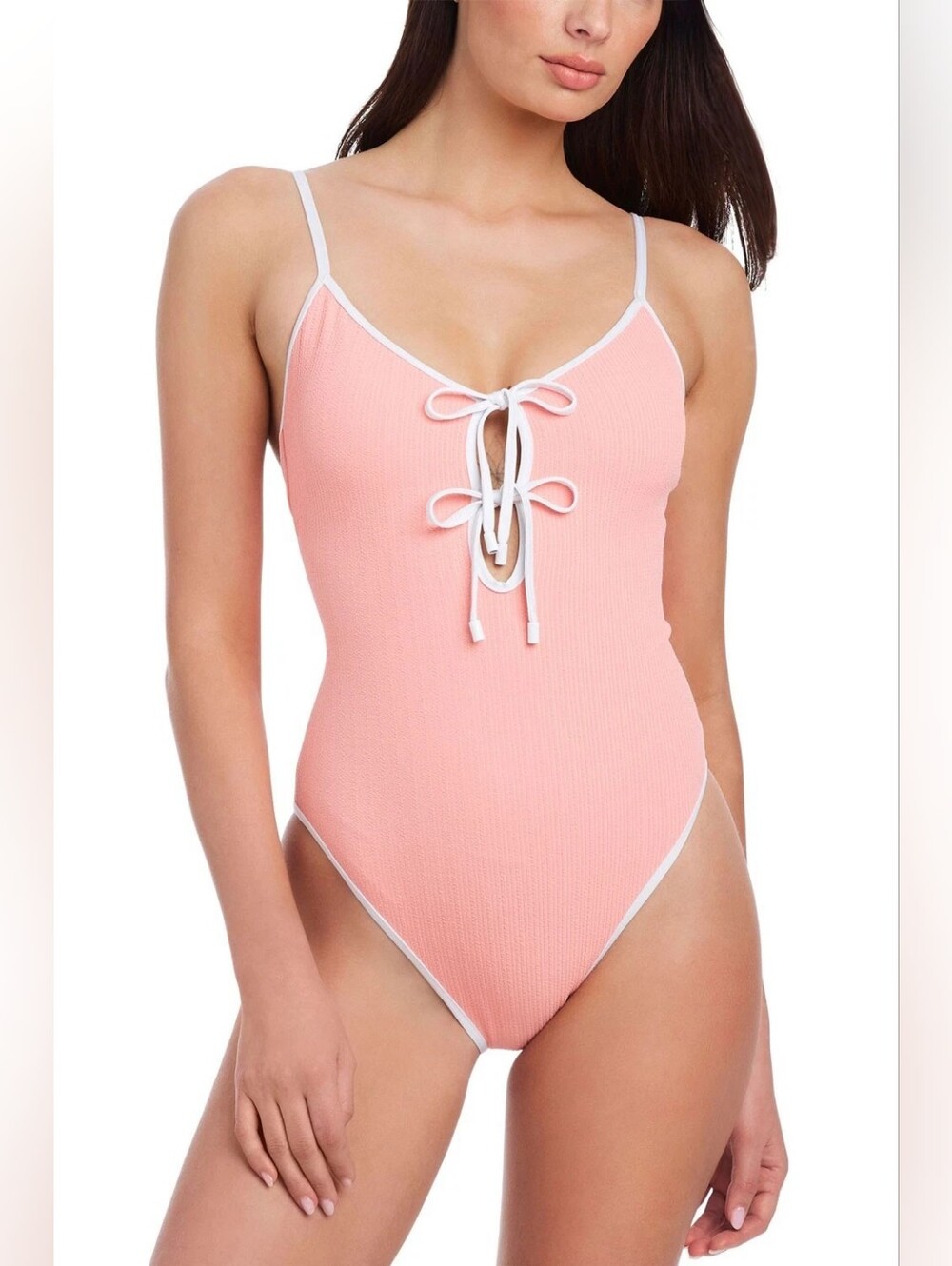 Sanctuary Coral Pink One-Piece Swimsuit with White Trim And Cups NWT
